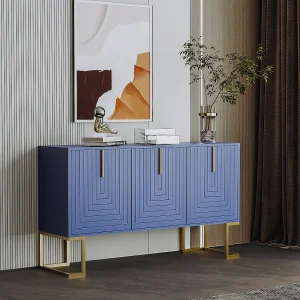 3-deurs dressoir met verstelbare planken, U-vormige deuren, metalen handgrepen en onderstel, MDF, marineblauw (138x40x80,5 cm) 3-deurs dressoir met verstelbare planken, U-vormige deuren, metalen handgrepen en onderstel, MDF, marineblauw (138x40x80,5 cm)