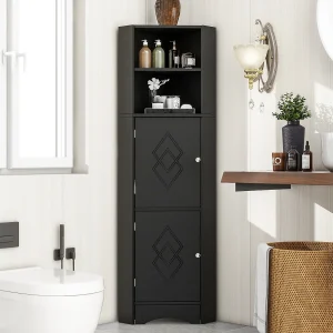 Badkamerhoekkast, met 2 legplanken, modern design, MDF, zwart (36,5×36,5×155 cm)