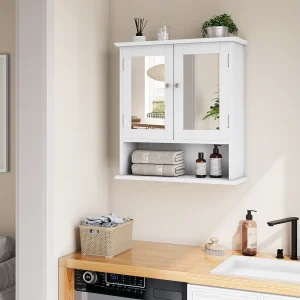 Badkamermeubel met spiegel, verstelbare planken, MDF, wit (54,6×19,8×60 cm) Badkamermeubel met spiegel, verstelbare planken, MDF, wit (54,6×19,8×60 cm)