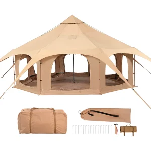 5M/16.4FT Canvas Bell Tent SucceBuy, 4-Seizoenen Kampeertent met Kachelaansluiting 5M/16.4FT Canvas Bell Tent SucceBuy, 4-Seizoenen Kampeertent met Kachelaansluiting