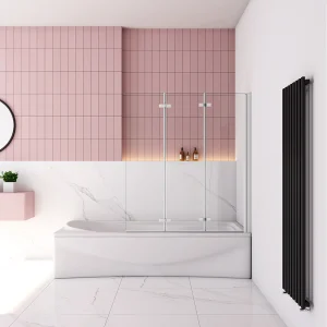 130x140cm Badscherm badwand 3 panelen vouwbaar,6mm NANO helder ESG-veiligheidsglas – mat wit profiel 130x140cm Badscherm badwand 3 panelen vouwbaar,6mm NANO helder ESG-veiligheidsglas – mat wit profiel