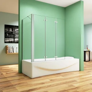 130x70x140cm Badscherm badwand 3 panelen vouwbaar met vast zijwand,6mm NANO helder ESG-veiligheidsglas,profiel van glanzend chroom 130x70x140cm Badscherm badwand 3 panelen vouwbaar met vast zijwand,6mm NANO helder ESG-veiligheidsglas,profiel van glanzend chroom