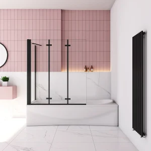 130x70x140cm Badscherm badwand 3 panelen vouwbaar met vast zijwand,6mm NANO helder ESG-veiligheidsglas- mat zwart profiel 130x70x140cm Badscherm badwand 3 panelen vouwbaar met vast zijwand,6mm NANO helder ESG-veiligheidsglas- mat zwart profiel