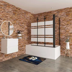 130x70x140cm Badwand 3 panelen vouwbaar met vast zijwand,6 mm nano helder veiligheidsglas met horizontale strepen – mat zwart profiel 130x70x140cm Badwand 3 panelen vouwbaar met vast zijwand,6 mm nano helder veiligheidsglas met horizontale strepen – mat zwart profiel