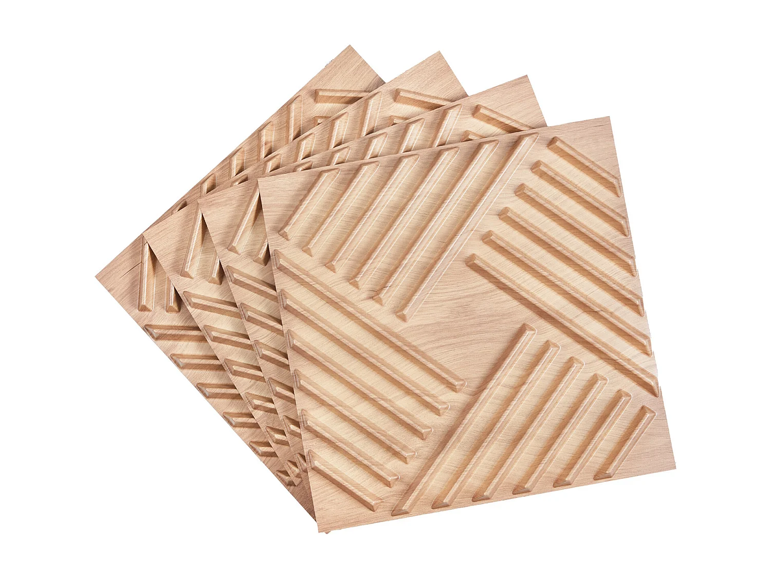 3D-Wandpanelen SucceBuy, Set van 12, 50 x 50 cm, PVC met Latten, Oppervlakte 3 m², Blair-Hout