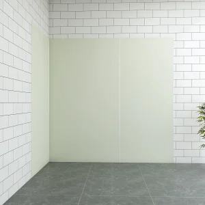 Aica B:40xL:(90+100)H:210cm ivoorwitte aluminium composiet platen , 3 mm dik-Set van 3 douchewandpanelen inclusief profielen-Wandpanelen Aica B:40xL:(90+100)H:210cm ivoorwitte aluminium composiet platen , 3 mm dik-Set van 3 douchewandpanelen inclusief profielen-Wandpanelen