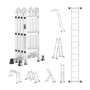 7-in-1 Multifunctionele Klapladder SucceBuy, 3 Treden, Werkhoogte van 3,5 m, voor Werkzaamheden