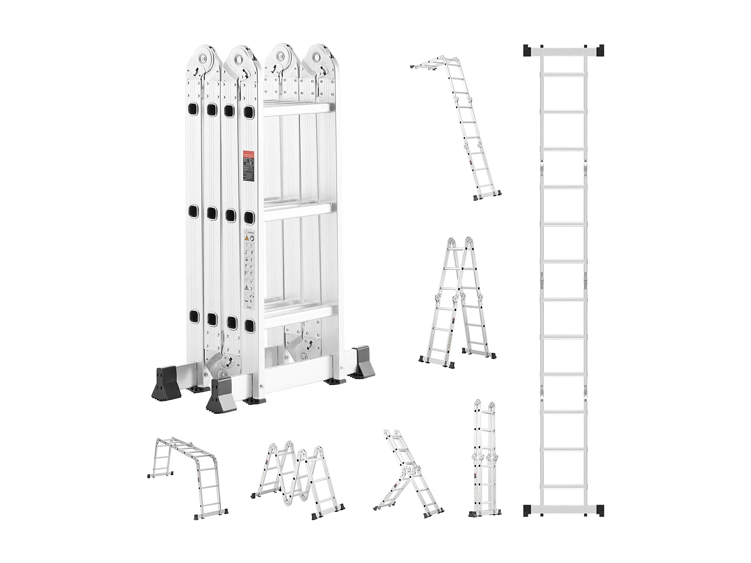 7-in-1 Multifunctionele Klapladder SucceBuy, 3 Treden, Werkhoogte van 3,5 m, voor Werkzaamheden