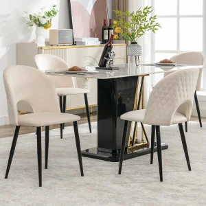 4 stuks eetkamerstoelen, gestoffeerd met rugleuning, beige fluwelen zitting, verstelbare metalen poten, ruitpatroon (47x44x84 cm) 4 stuks eetkamerstoelen, gestoffeerd met rugleuning, beige fluwelen zitting, verstelbare metalen poten, ruitpatroon (47x44x84 cm)