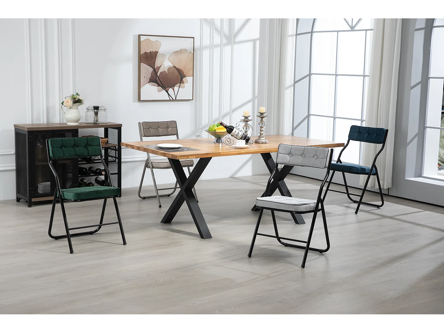 2-delige opvouwbare stoelen, eetkamerstoelen met kussen, opvouwbaar en draagbaar, staal, blauw (46x47x80 cm)