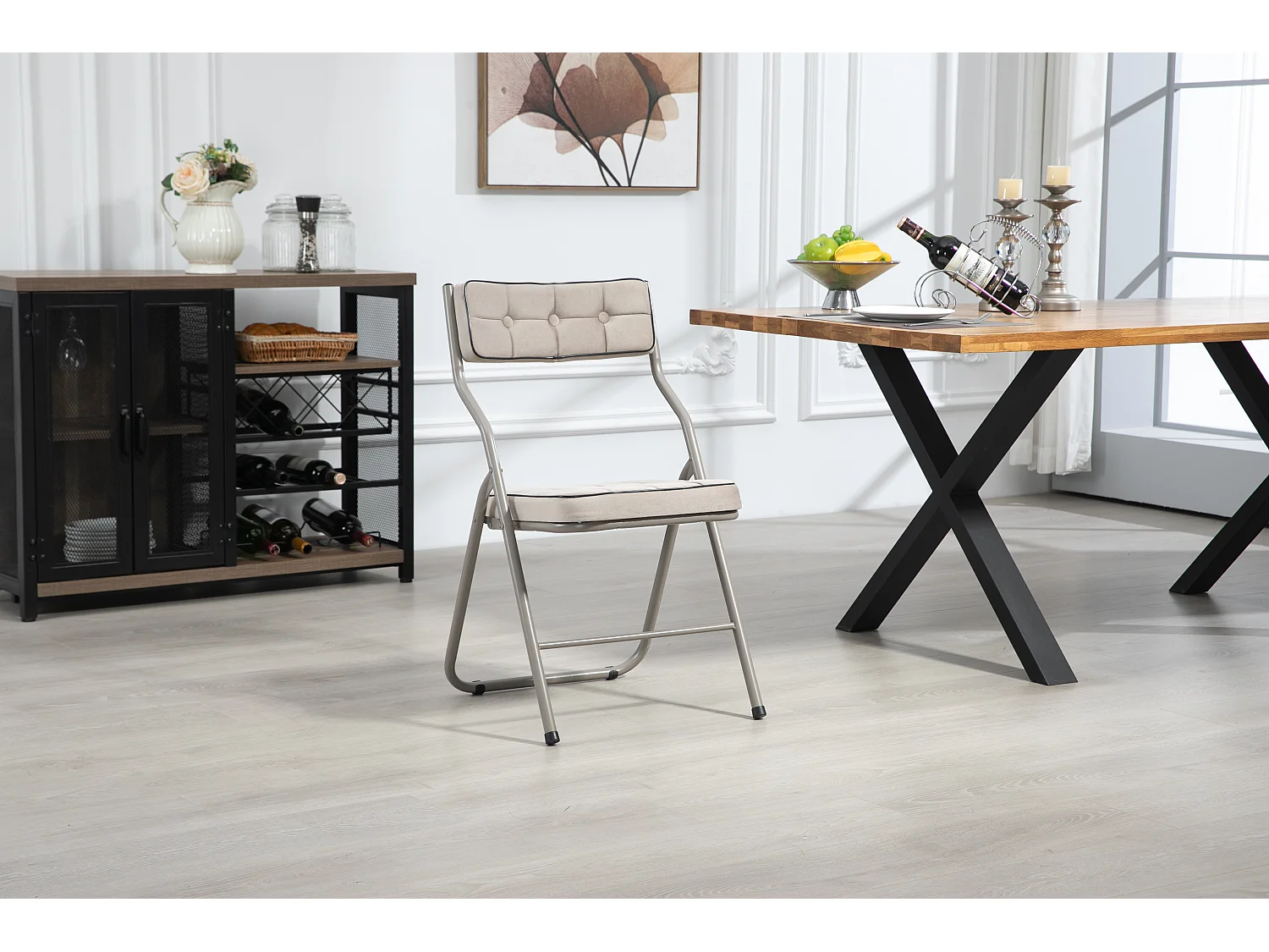 2-delige klapstoelen met kussen, klapstoelen, staal, khaki (46x47x80 cm)