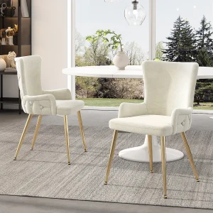 2-delige fluwelen eetkamerstoel met gouden metalen poten, beige (62,23 x 58,42 x 55,88 cm) 2-delige fluwelen eetkamerstoel met gouden metalen poten, beige (62,23 x 58,42 x 55,88 cm)