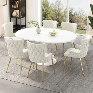 6-delige fluwelen eetkamerstoelenset met gouden metalen poten, beige (62,23 x 58,42 x 55,88 cm) 6-delige fluwelen eetkamerstoelenset met gouden metalen poten, beige (62,23 x 58,42 x 55,88 cm)