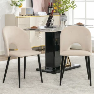 2 stuks eetkamerstoelen, gestoffeerd met rugleuning, beige fluwelen zitting, verstelbare metalen poten, ruitpatroon (47x44x84 cm) 2 stuks eetkamerstoelen, gestoffeerd met rugleuning, beige fluwelen zitting, verstelbare metalen poten, ruitpatroon (47x44x84 cm)