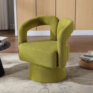 360° draaibare fauteuil, zachte boucléstof, brede vulling, olijfgroen, modern design, voor woonkamer, slaapkamer en kantoor (67x55x74 cm) 360° draaibare fauteuil, zachte boucléstof, brede vulling, olijfgroen, modern design, voor woonkamer, slaapkamer en kantoor (67x55x74 cm)