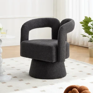 360° draaibare fauteuil in boucléstof, modern design met brede, gewatteerde zitting, antracietgrijs (67x55x74cm) 360° draaibare fauteuil in boucléstof, modern design met brede, gewatteerde zitting, antracietgrijs (67x55x74cm)