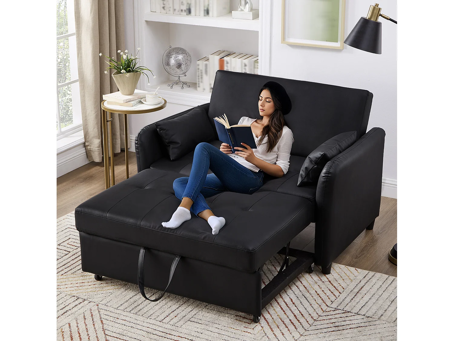 2-in-1 slaapbank met bedfunctie, fluweel, opklapbare armleuningen, antiekgrijs (122x83x82 cm)
