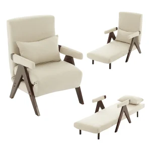 3-in-1 fauteuil met bedfunctie, omvormbaar, beige linnen stof (64×68,5×93 cm)