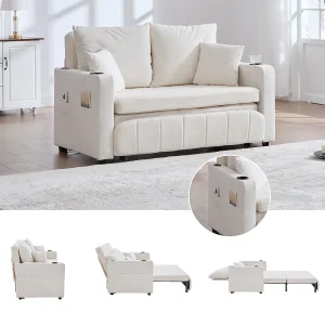 2-zits slaapbank, chenille stof, multifunctioneel met opbergruimte en USB, beige (139x73x83cm) 2-zits slaapbank, chenille stof, multifunctioneel met opbergruimte en USB, beige (139x73x83cm)
