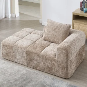 1-zits chaise longuebank, modern design, chenillestof, kussen, zijzakken, kaki (lengte x breedte x hoogte cm)