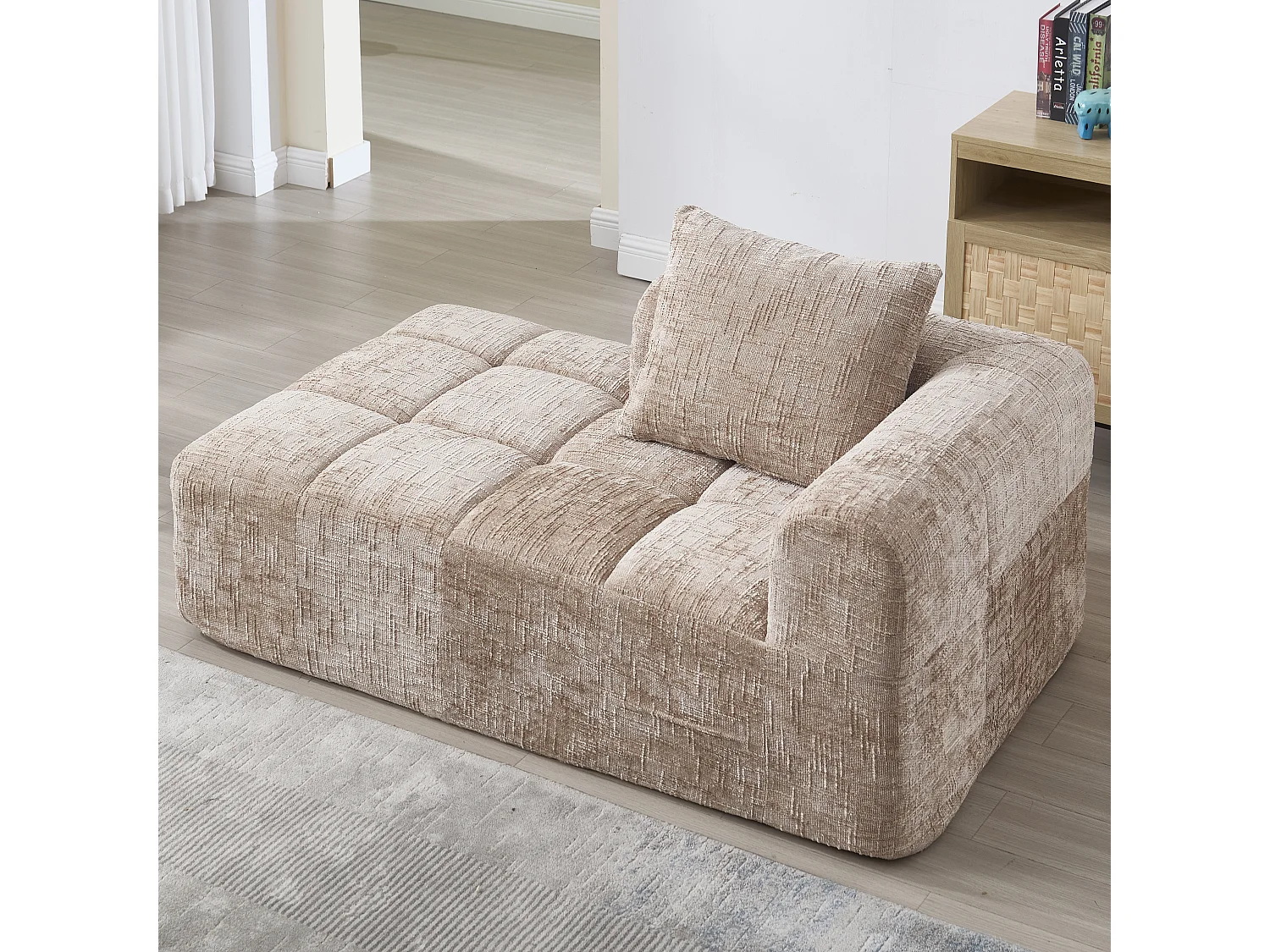 1-zits chaise longuebank, modern design, chenillestof, kussen, zijzakken, kaki (lengte x breedte x hoogte cm)