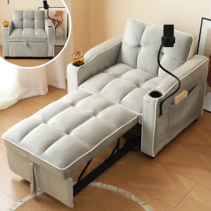 3-in-1 slaapbank met bekerhouders en telefoonhouder, fluweel, antiekgrijs (83x167x76 cm) 3-in-1 slaapbank met bekerhouders en telefoonhouder, fluweel, antiekgrijs (83x167x76 cm)