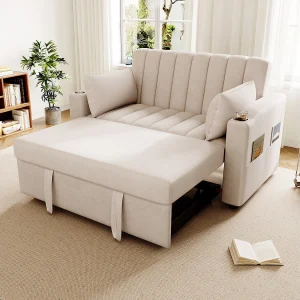 2-zits katoenen slaapbank met bedfunctie, beige (136x162x84 cm) 2-zits katoenen slaapbank met bedfunctie, beige (136x162x84 cm)