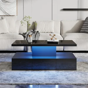 2-laags LED-salontafel, zwart, modern design, met 16 LED-kleuren, spaanplaat, afstandsbediening, (100x50x39 cm) 2-laags LED-salontafel, zwart, modern design, met 16 LED-kleuren, spaanplaat, afstandsbediening, (100x50x39 cm)