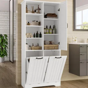 Badmeubel 78×35×172 cm – dubbele wasmand – 4 open vakken – 1 deur – wit Badmeubel 78×35×172 cm – dubbele wasmand – 4 open vakken – 1 deur – wit