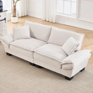 2-zitsbank – Rechte bank met kussens – beige – voor woonkamer en slaapkamer