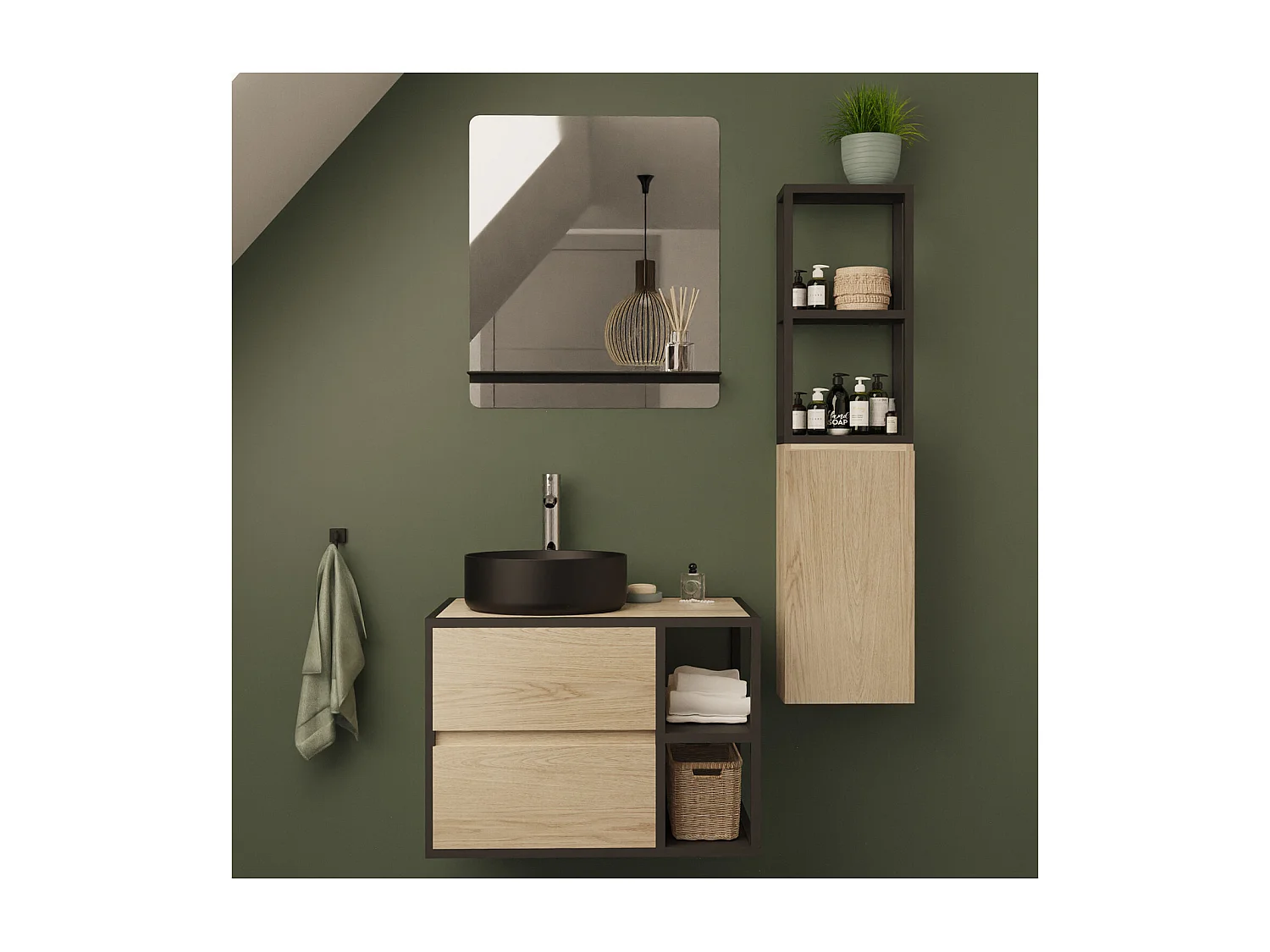70 cm enkele wastafelmeubelset + wastafel + spiegel + EDISSON kolom