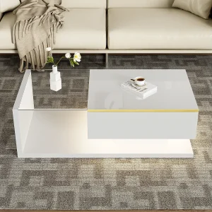 100 cm LED salontafel, witte salontafel met open opbergruimte, modern design, 16-kleurige verlichting 100 cm LED salontafel, witte salontafel met open opbergruimte, modern design, 16-kleurige verlichting