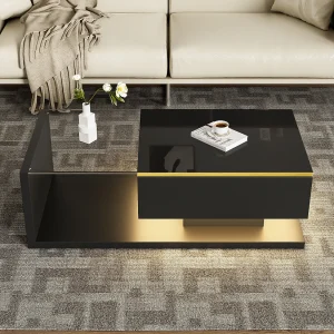 100 cm LED salontafel, zwarte salontafel met open opbergruimte, modern design, 16-kleurige verlichting 100 cm LED salontafel, zwarte salontafel met open opbergruimte, modern design, 16-kleurige verlichting