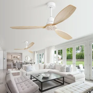 52" Plafondventilator – Houtkleurige plafondventilator met 6-snelheden afstandsbediening – Voor terras en woonkamer 52" Plafondventilator – Houtkleurige plafondventilator met 6-snelheden afstandsbediening – Voor terras en woonkamer