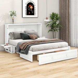 140×200 cm Murphy bed met lades en zijplank, omvormbaar platform, hout, wit (208,9×145,6×16,3 cm) 140×200 cm Murphy bed met lades en zijplank, omvormbaar platform, hout, wit (208,9×145,6×16,3 cm)
