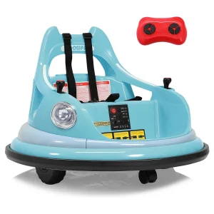 12V elektrische bufferauto, 2 snelheden, ASTM-gecertificeerd, met afstandsbediening, Bluetooth-muziek, LED-licht, 360° rotatie, blauw