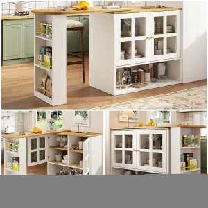360° draaibaar dressoir, modern design, multifunctioneel met 5 planken, MDF, wit (138x39x102,5 cm)