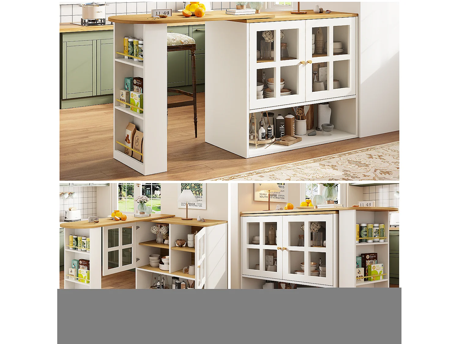 360° draaibaar dressoir, modern design, multifunctioneel met 5 planken, MDF, wit (138x39x102,5 cm)