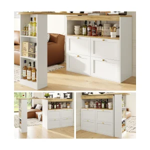 360° draaibare hoge tafel met 4 lades en open planken, modern design, MDF, wit (105x39x102 cm) 360° draaibare hoge tafel met 4 lades en open planken, modern design, MDF, wit (105x39x102 cm)