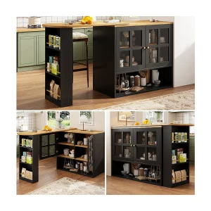 360° draaibaar dressoir, modern design, multifunctioneel met snackbar, MDF, zwart (138x39x102,5 cm)