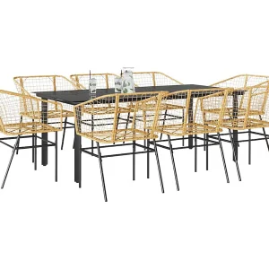 9-delige Tuinset poly rattan glas bruin