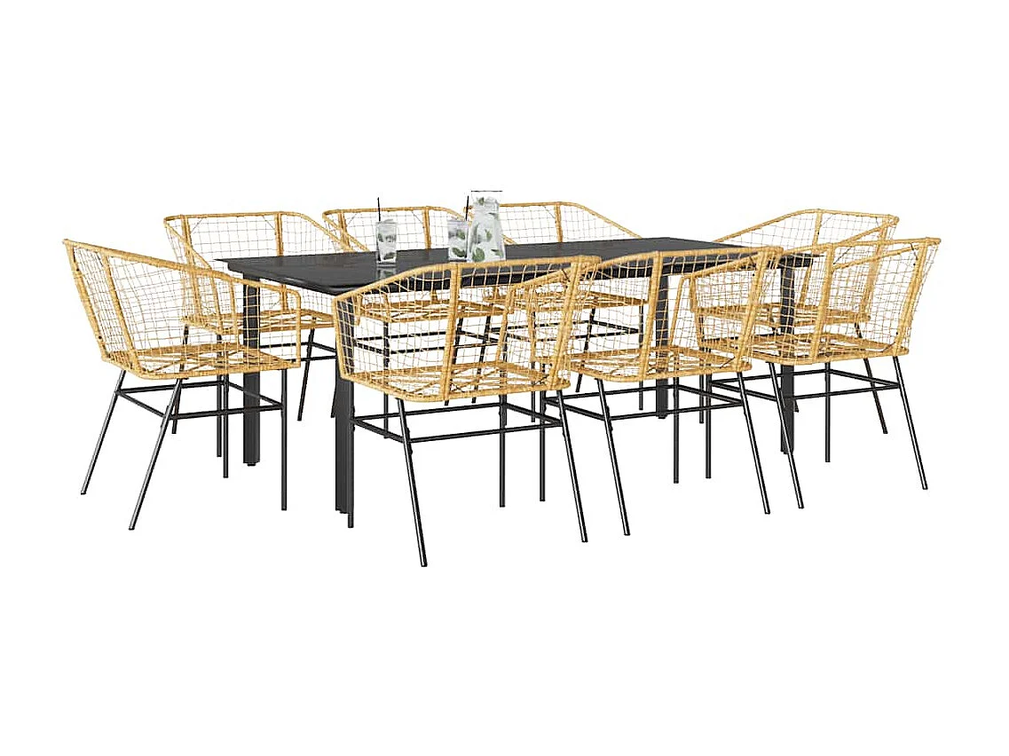 9-delige Tuinset poly rattan glas bruin