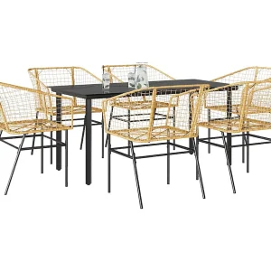 7-delige Tuinset poly rattan glas bruin 7-delige Tuinset poly rattan glas bruin