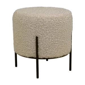 Witte fluwelen poef en zwart metalen poten Neer-Kleur Beige Witte fluwelen poef en zwart metalen poten Neer-Kleur Beige