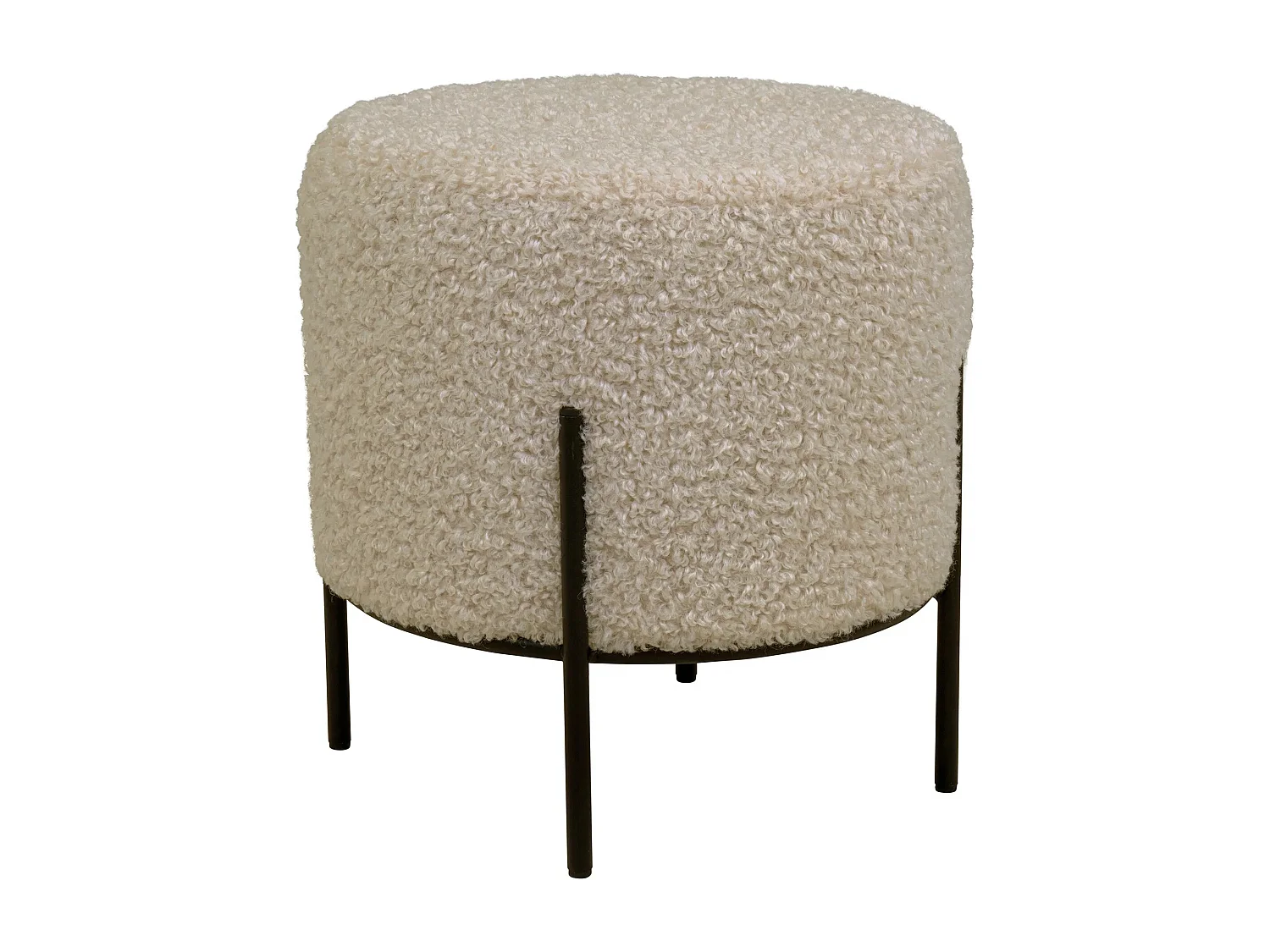 Witte fluwelen poef en zwart metalen poten Neer-Kleur Beige