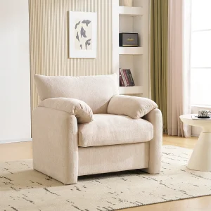 1-zitsbank met zachte armleuningen, beige chenillestof – voor woonkamer, slaapkamer of leeshoek 1-zitsbank met zachte armleuningen, beige chenillestof – voor woonkamer, slaapkamer of leeshoek