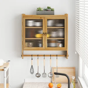2-deurs glazen wandkast, vintage opbergruimte, massief hout en MDF, natuurlijke houtkleur (63x18x60 cm) 2-deurs glazen wandkast, vintage opbergruimte, massief hout en MDF, natuurlijke houtkleur (63x18x60 cm)