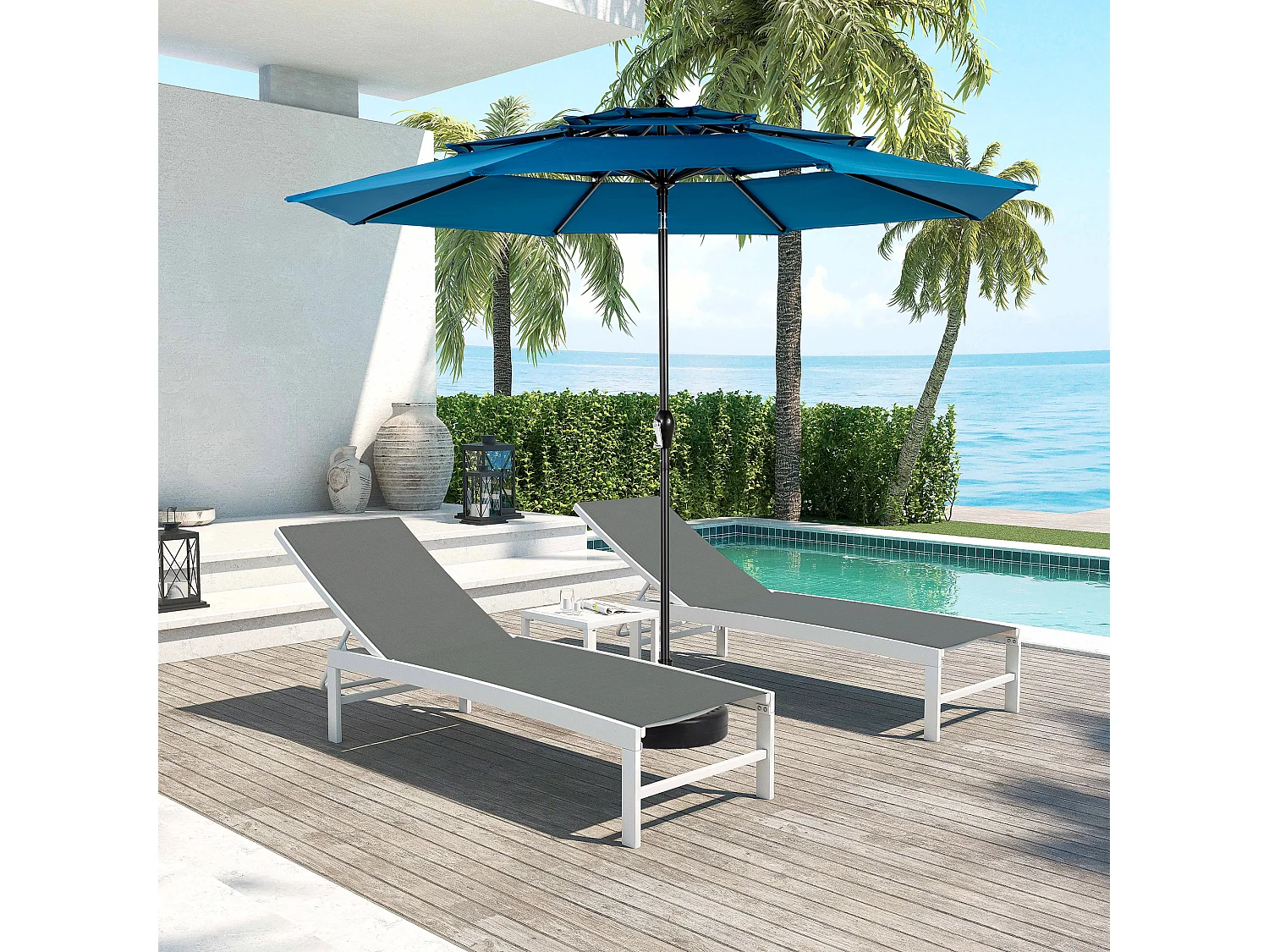 4,5 m rechthoekige dubbelzijdige parasol met zwengel, staal, blauw (450 x 275 x 200 cm)