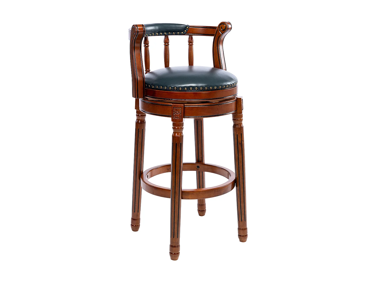 360° draaibare barkruk van echt leer, hout, modern design, blauw (54,8x54,8x96 cm)
