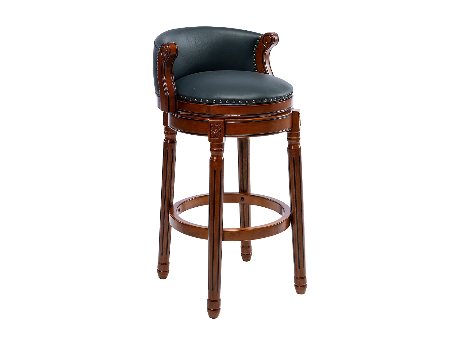 360° draaibare barkruk, echt leer, houten frame, blauw (54,8x54,8x96 cm)